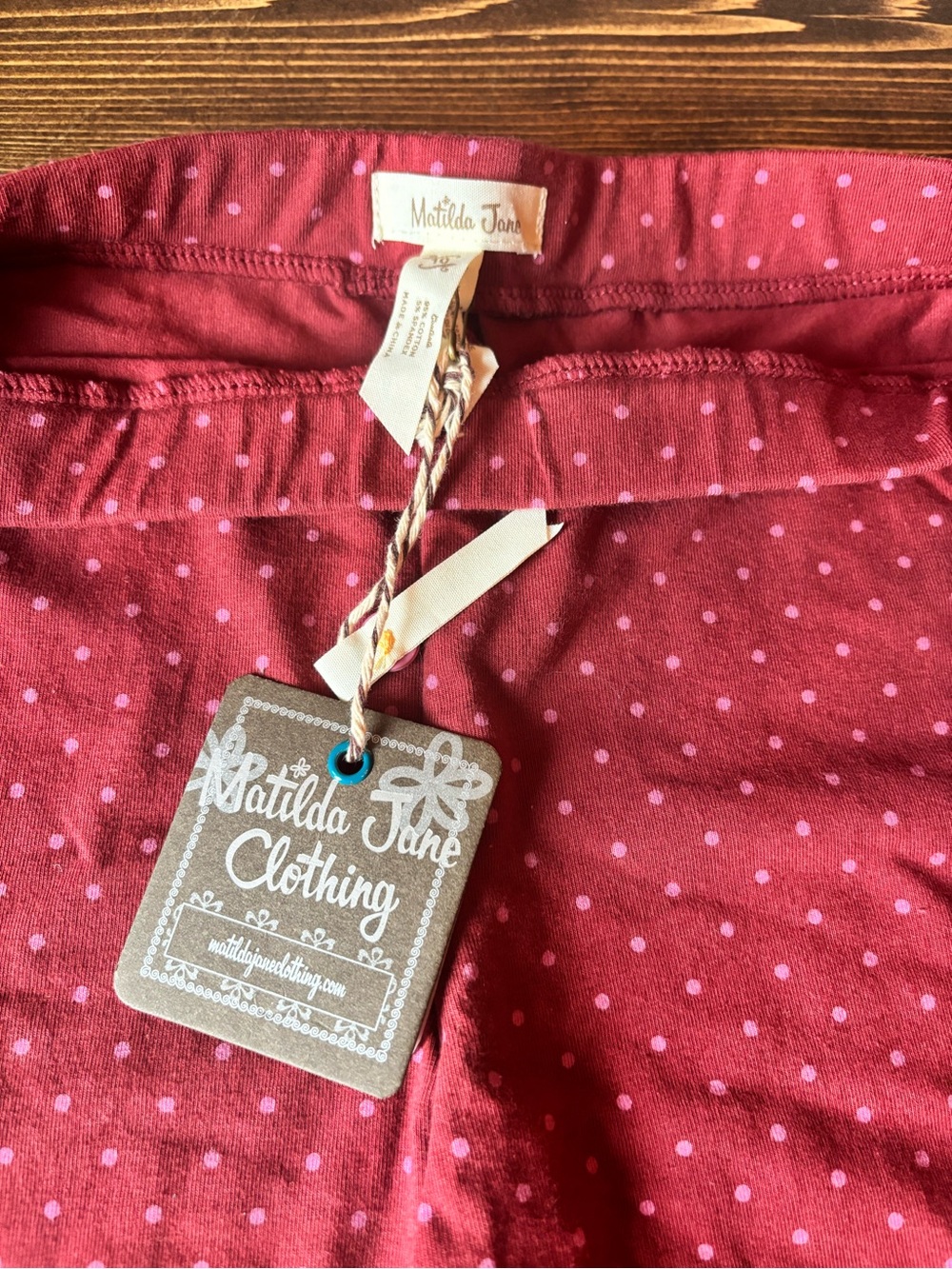 Matilda Jane Burgundy Leggings with Pink Polka Dots